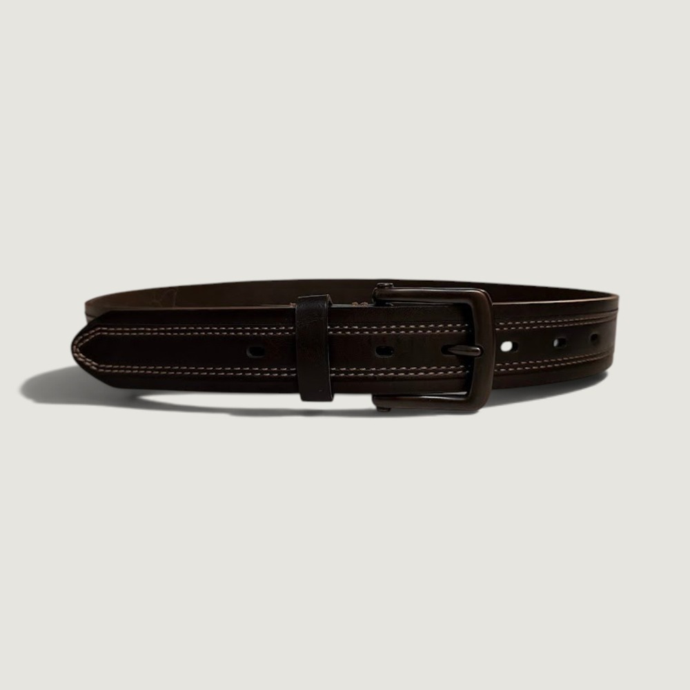 Columbia Mens Brown Leather Belt Double Stitch Gunmetal Buckle Size 36
